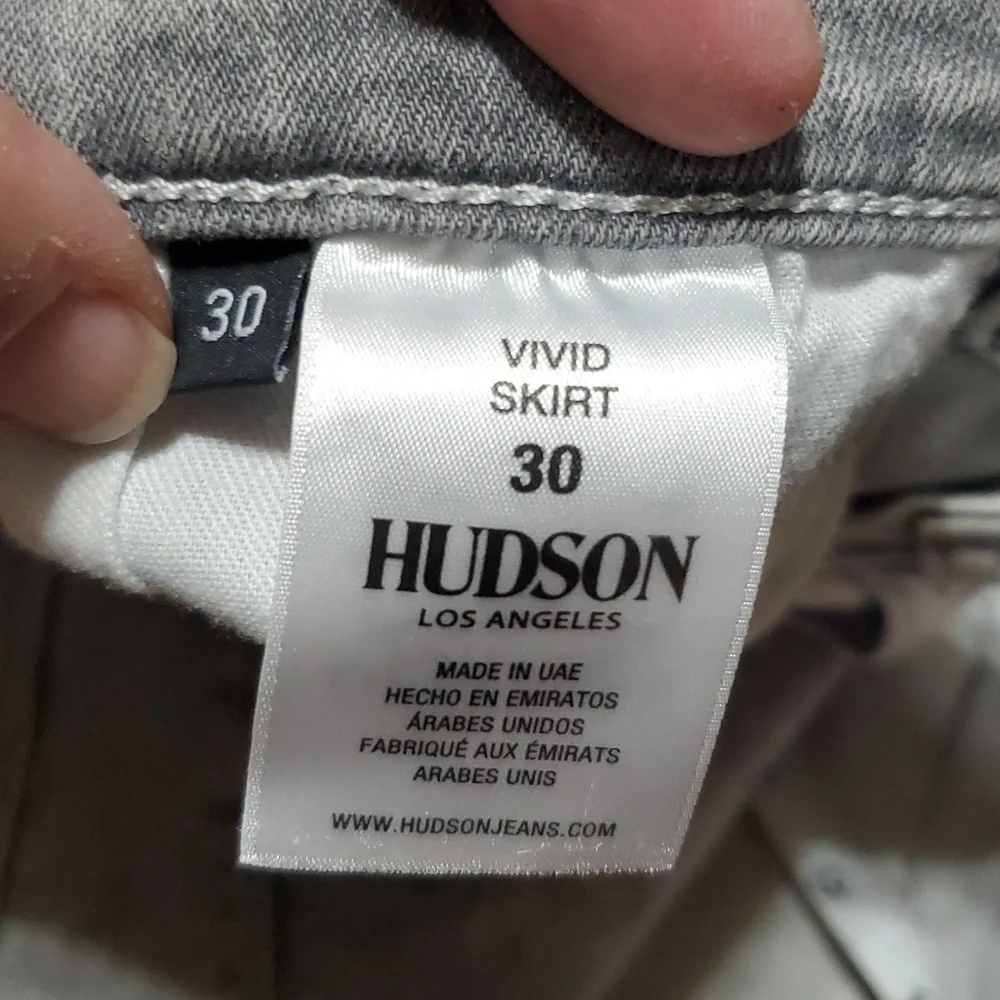 Hudson vivid skirt grey denim distressed hem stretch